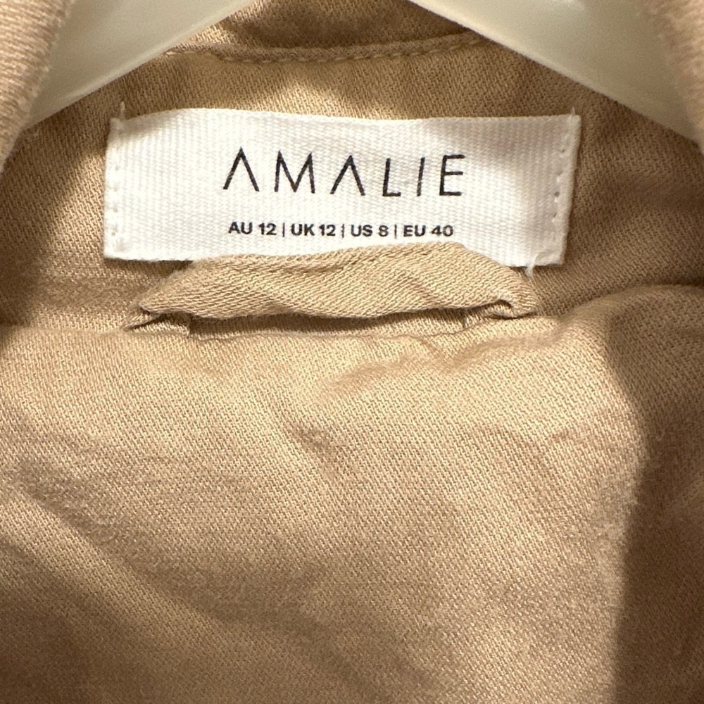 AMALIE THE LABEL Monimonie Linen Blend Long Trench Coat Natural Tan Casual Sz 8 - Picture 10 of 10